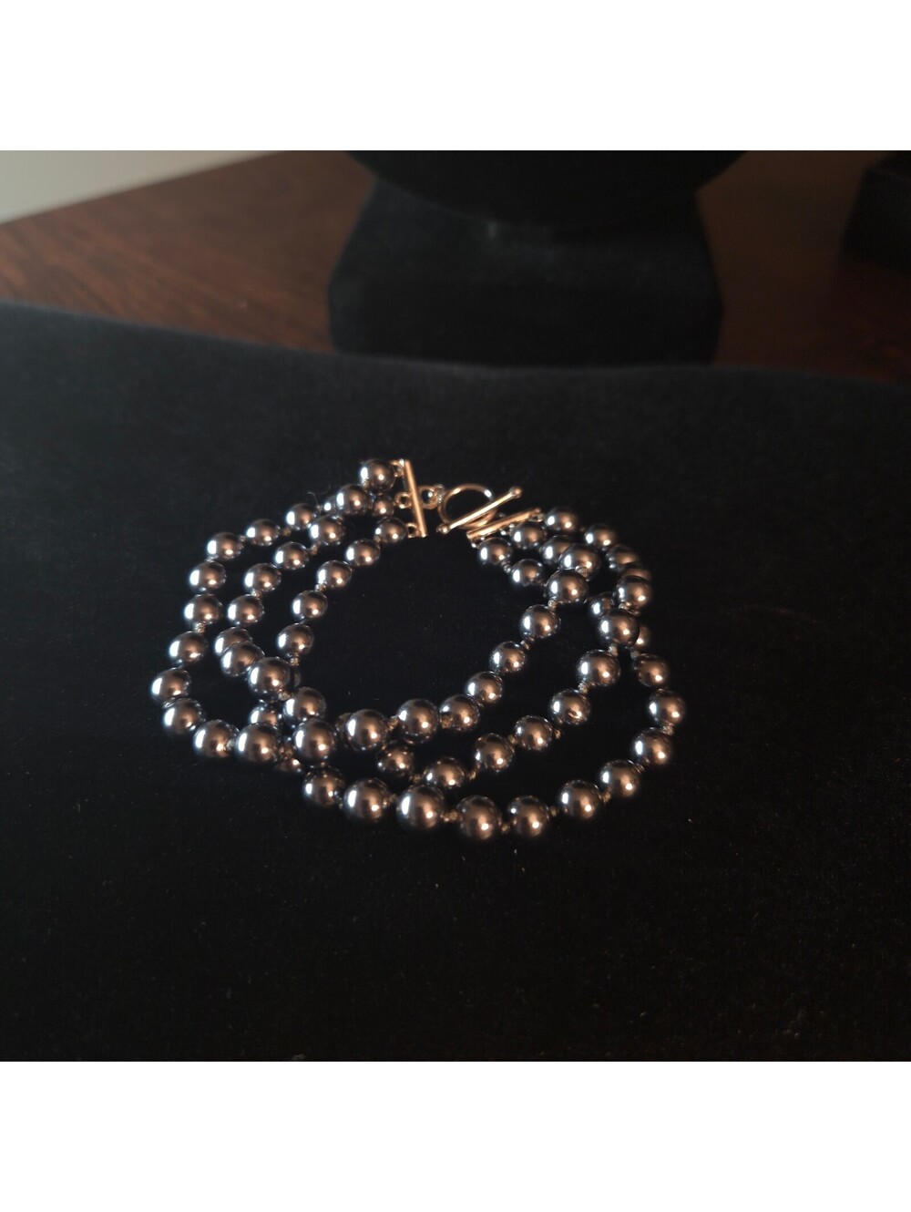 Sterling Silver 7 1/2" 3 Strand Dark Grey Pearl Bracelet